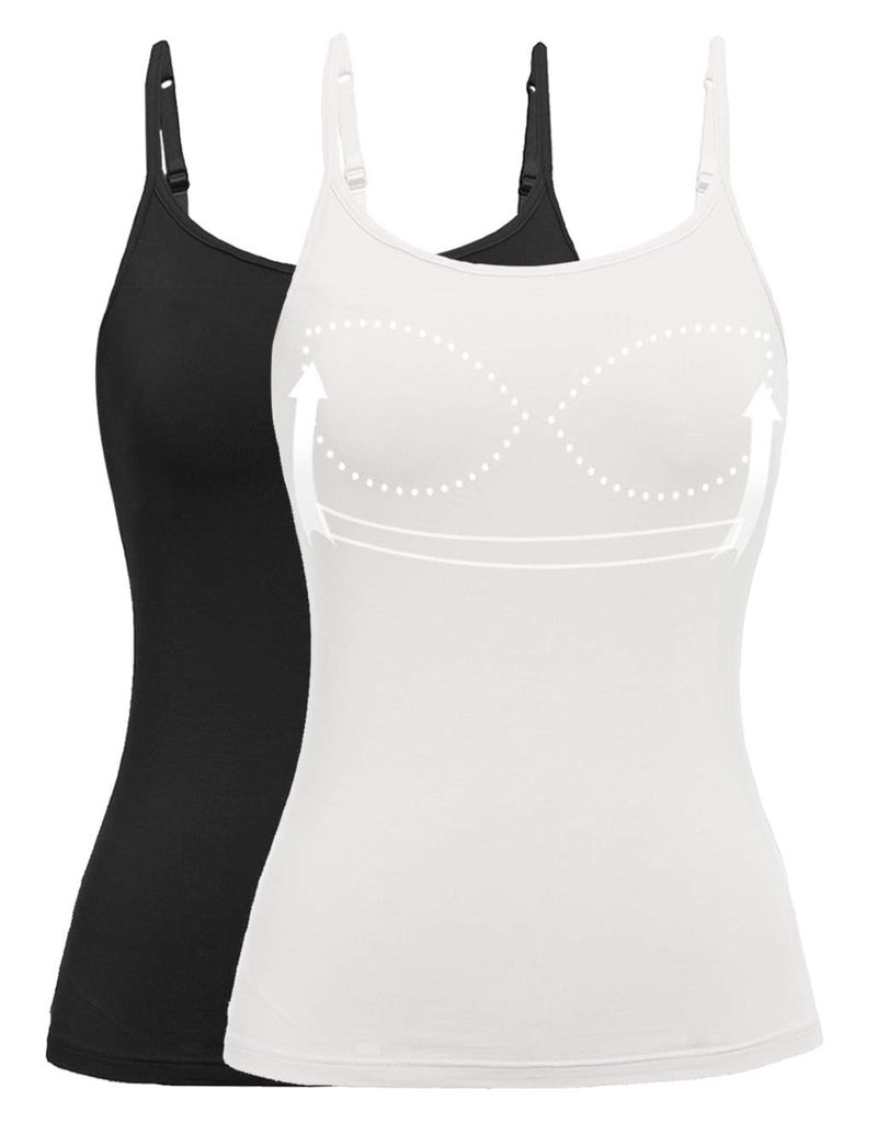 ANYFITTING 2 Pack Womens Tank Tops Adjustable Strap Camisole with Built in Padded Bra Vest Cami Sleeveless Top for Yoga Daily Wearing (L Black-White) - Image 1